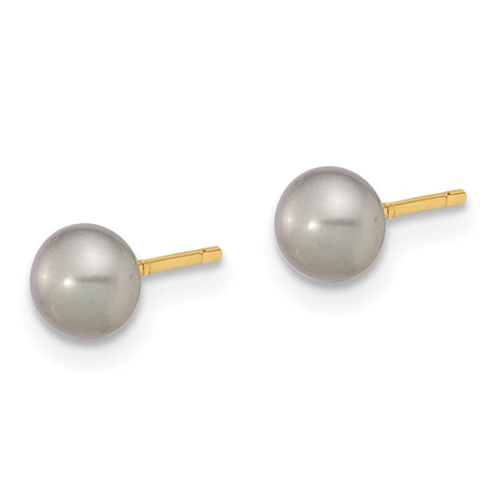 14K Yellow Gold 4-5mm Grey Button Freshwater Pearl Stud Post Earrings