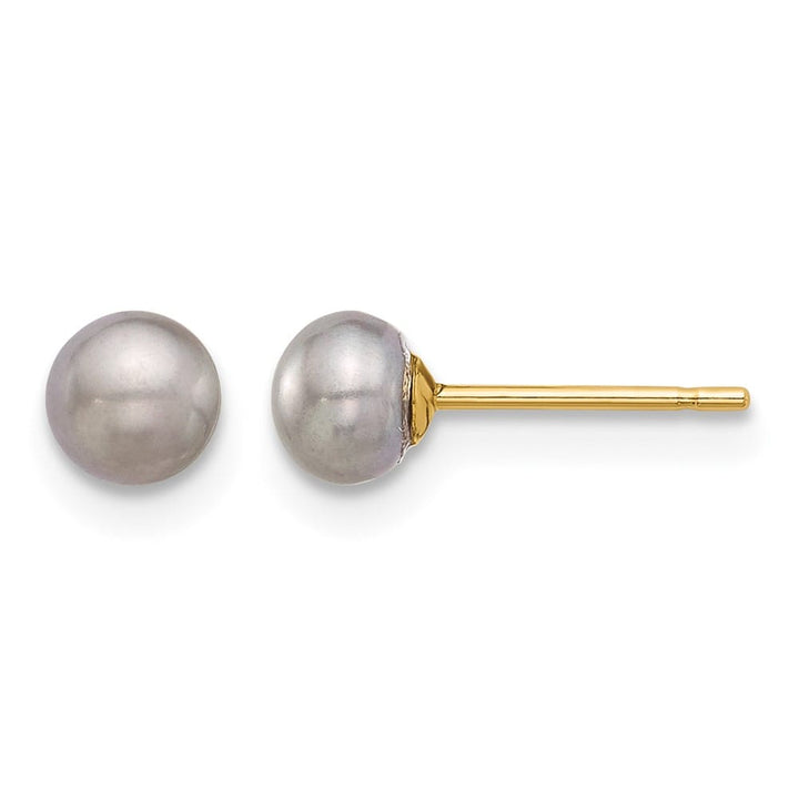 14K Yellow Gold 4-5mm Grey Button Freshwater Pearl Stud Post Earrings