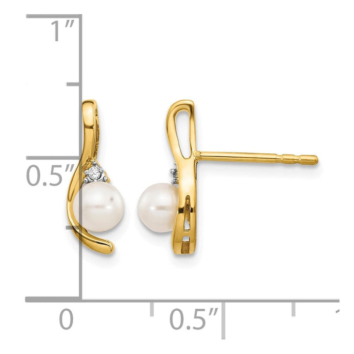 14K Yellow Gold 4.5mm June/Freshwater Pearl and Diamond Post Earrings, view 4 of 4