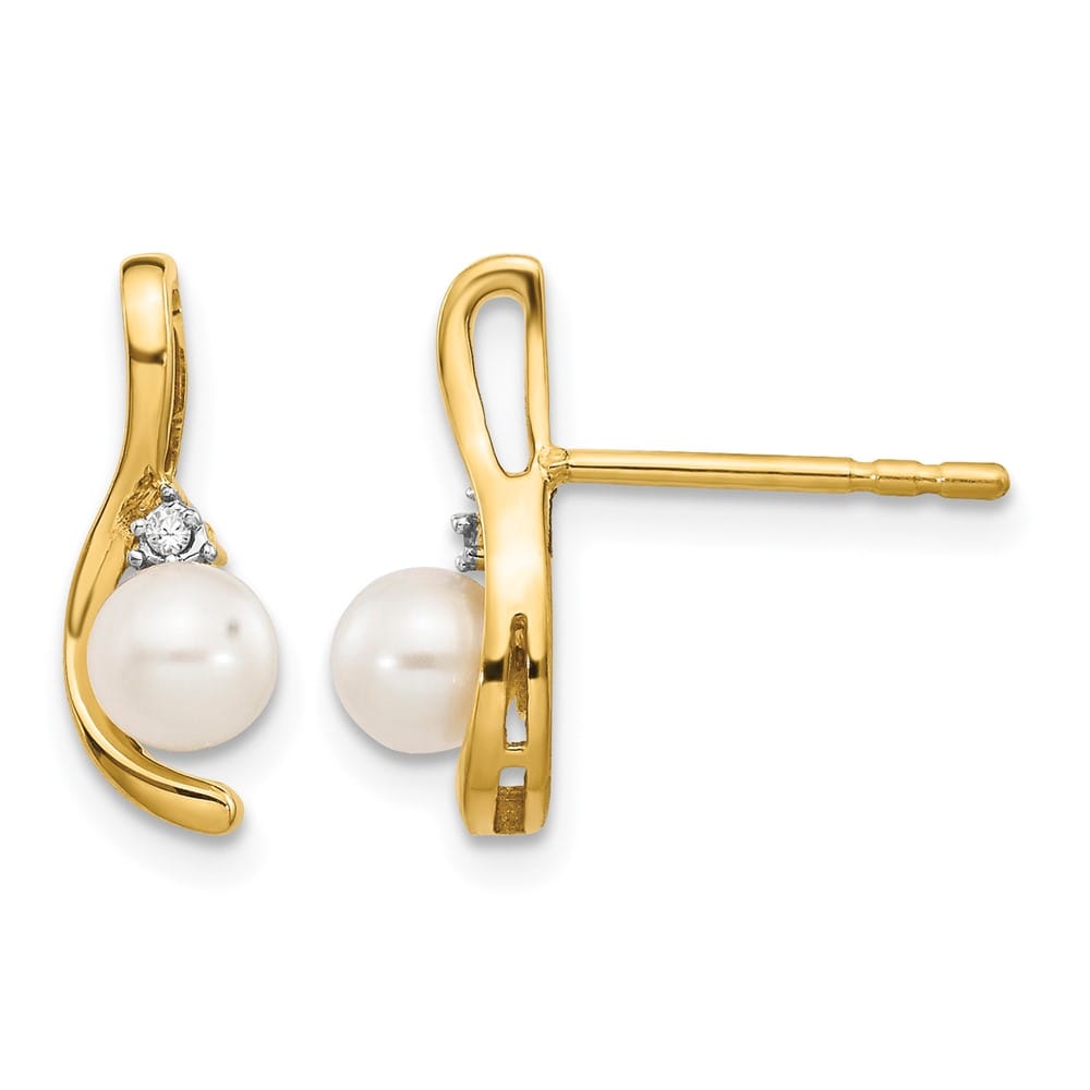 14K Yellow Gold 4.5mm June/Freshwater Pearl and Diamond Post Earrings, view 1 of 4