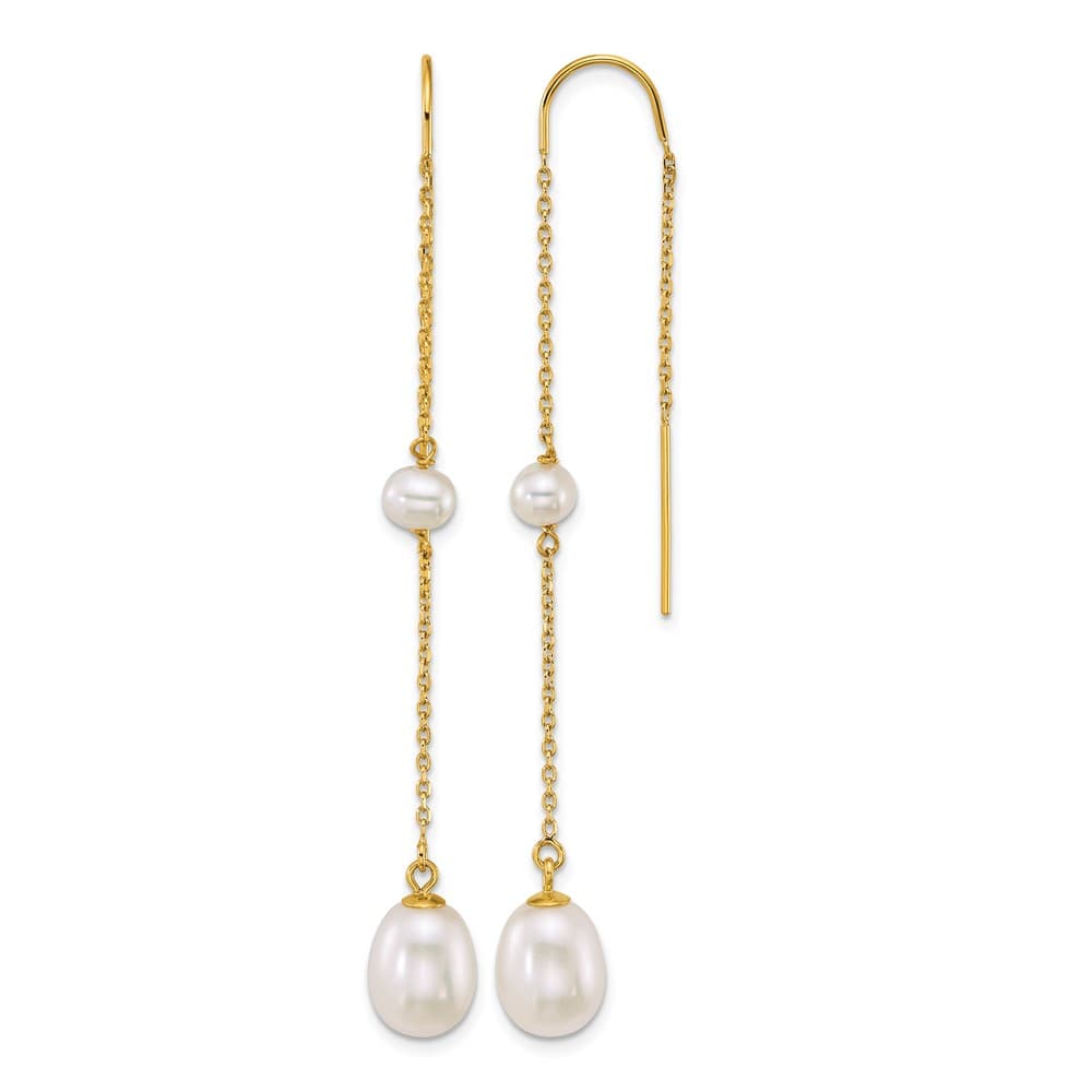 14K Yellow Gold 4-5mm Near Round and 7-8mm Teardrop White Earrings
