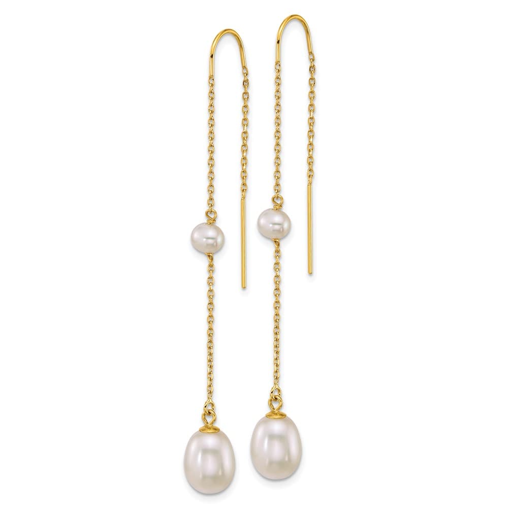 14K Yellow Gold 4-5mm Near Round and 7-8mm Teardrop White Earrings