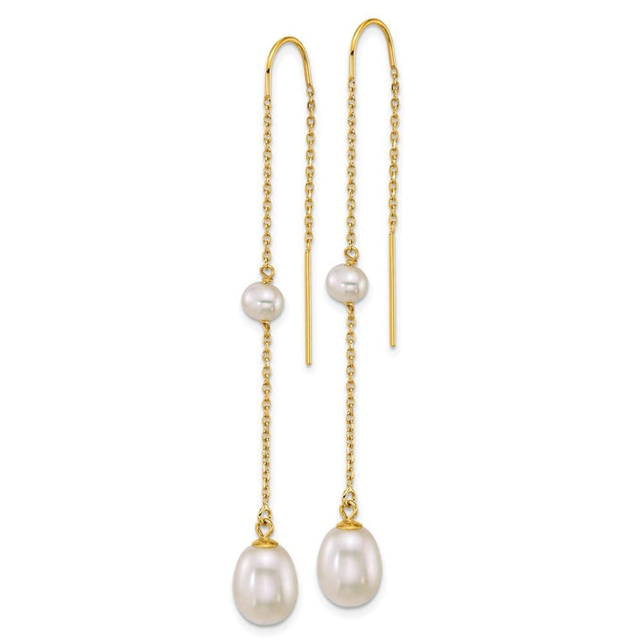 14K Yellow Gold 4-5mm Near Round and 7-8mm Teardrop White Earrings