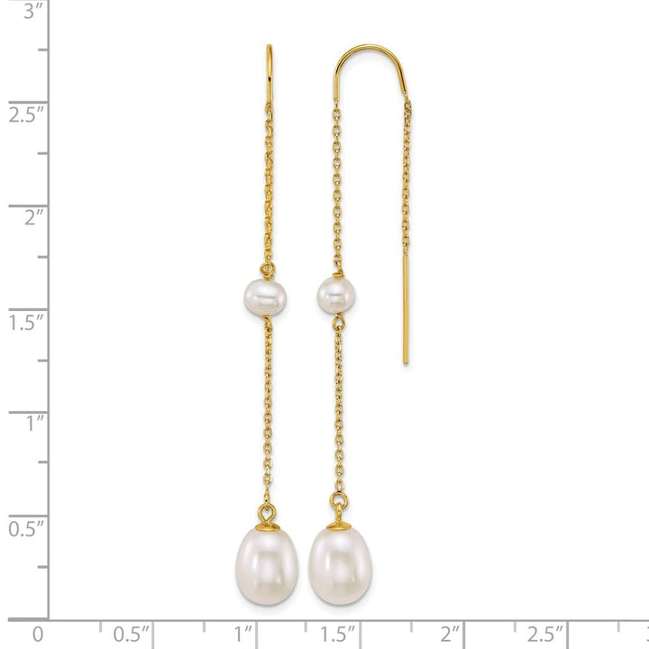 14K Yellow Gold 4-5mm Near Round and 7-8mm Teardrop White Earrings