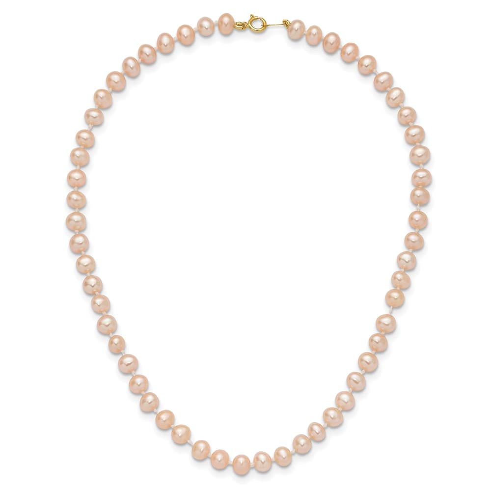 14K Yellow Gold 4-5mm Pink Near Round Cultured Pearl 16 inch Necklace