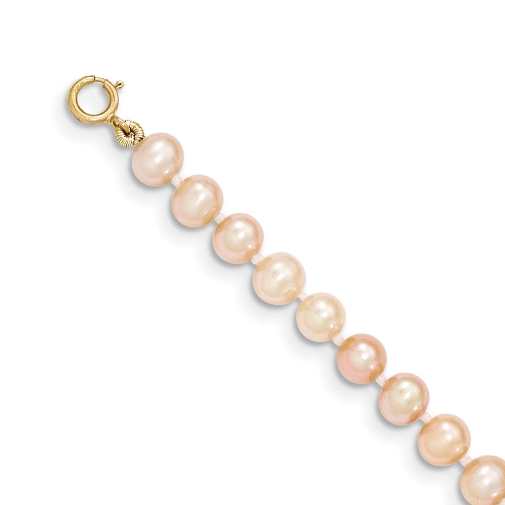 14K Yellow Gold 4-5mm Pink Near Round Cultured Pearl 16 inch Necklace