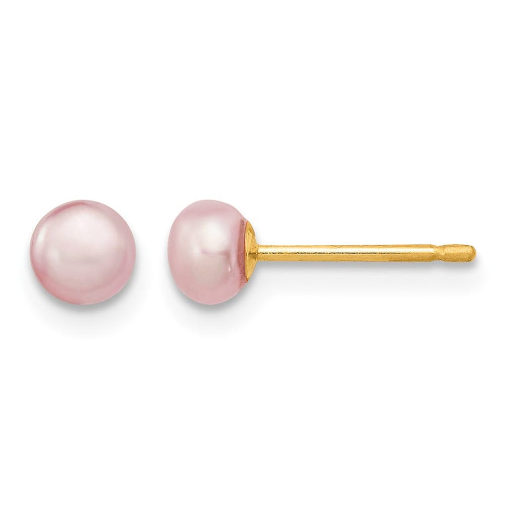 14K Yellow Gold 4-5mm Purple Button Freshwater Pearl Stud Earrings