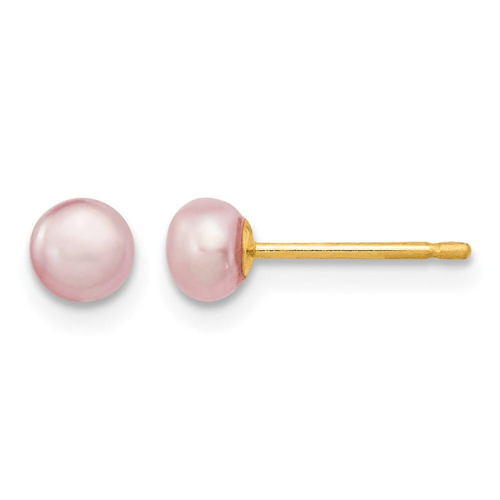 14K Yellow Gold 4-5mm Purple Button Freshwater Pearl Stud Earrings