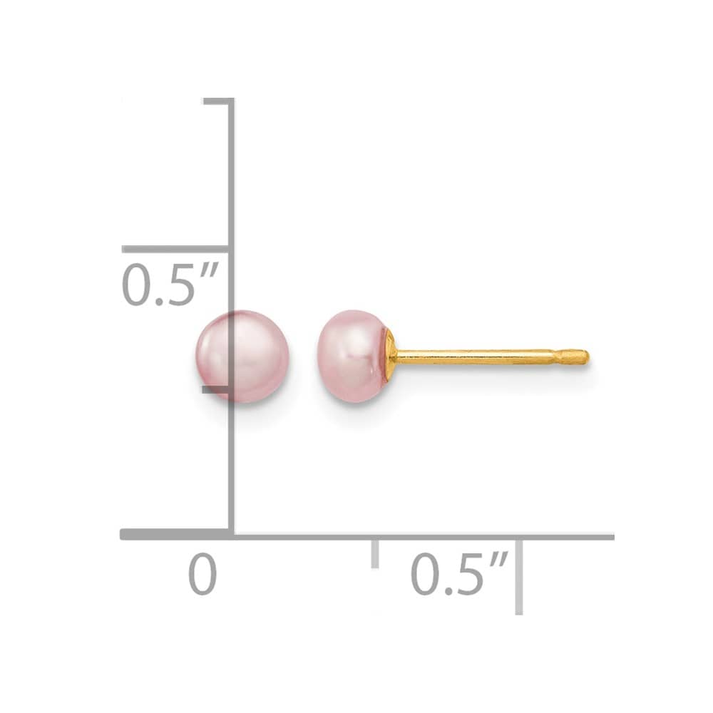14K Yellow Gold 4-5mm Purple Button Freshwater Pearl Stud Earrings
