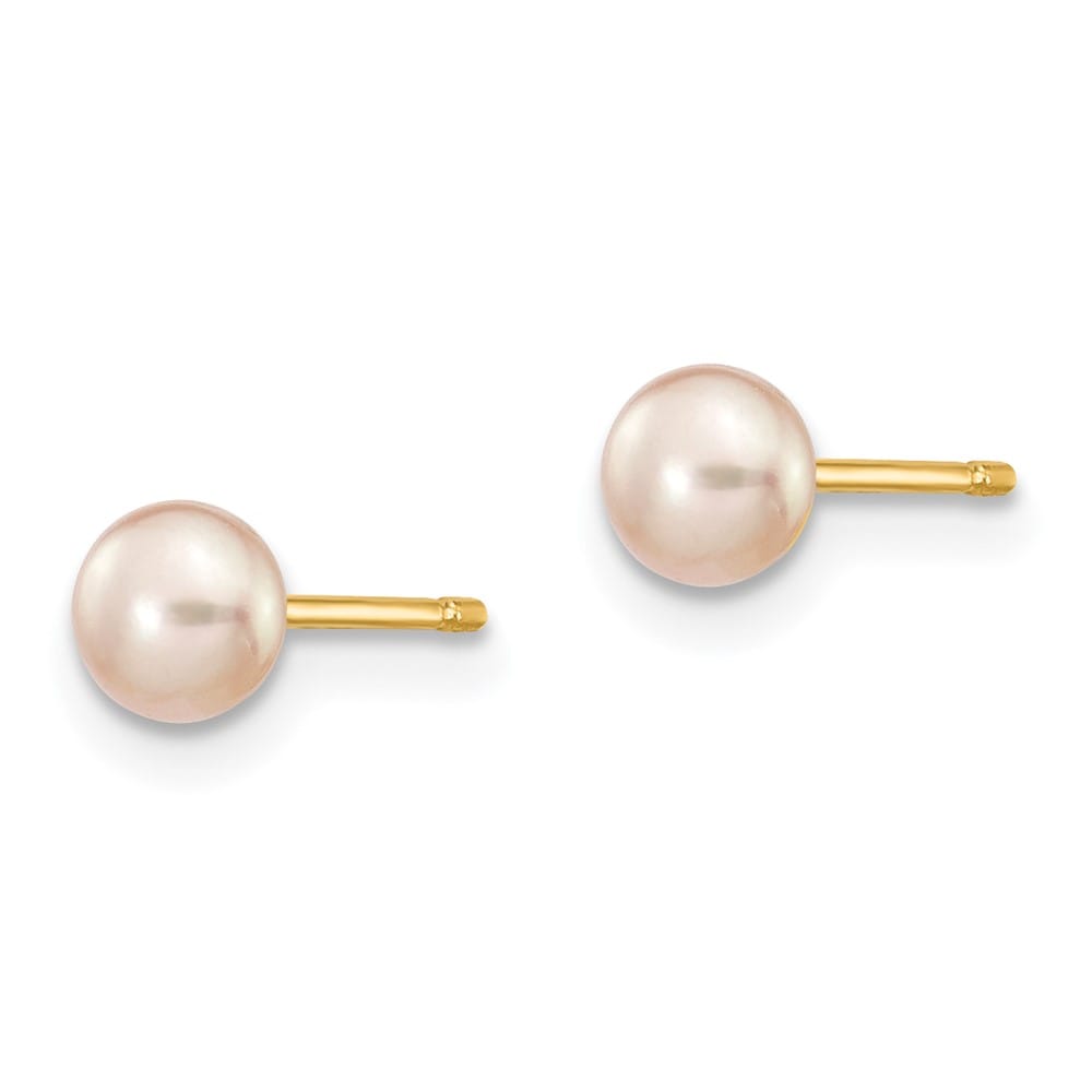 14K Yellow Gold 4-5mm Purple Button Freshwater Pearl Stud Earrings