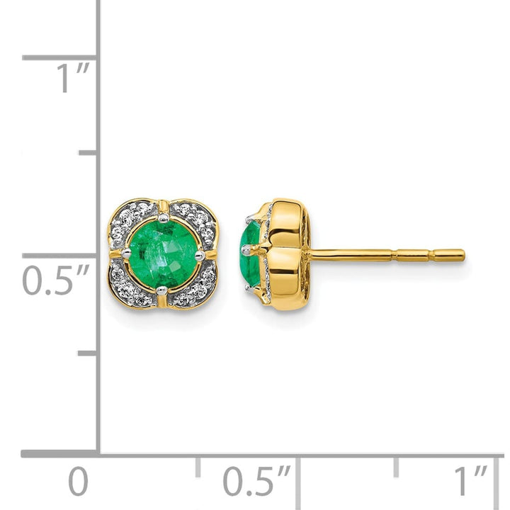 14K Yellow Gold 4.5mm Round Emerald and Diamond Square Post Earrings, view 4 of 4