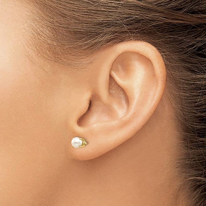 14K Yellow Gold 4.5mm Round June/Freshwater Pearl Post Earrings, view 3 of 4