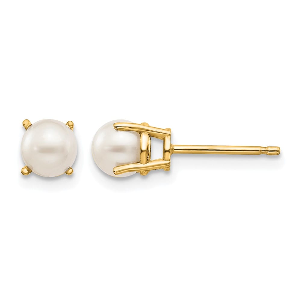14K Yellow Gold 4.5mm Round June/Freshwater Pearl Post Earrings, view 1 of 4