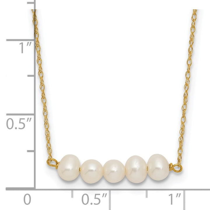 14K Yellow Gold 4-5mm White Cultured 5-Pearl Bar 19.5 inch Necklace
