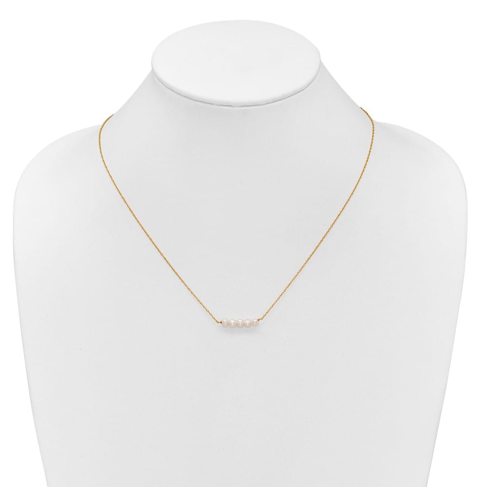 14K Yellow Gold 4-5mm White Cultured 5-Pearl Bar 19.5 inch Necklace