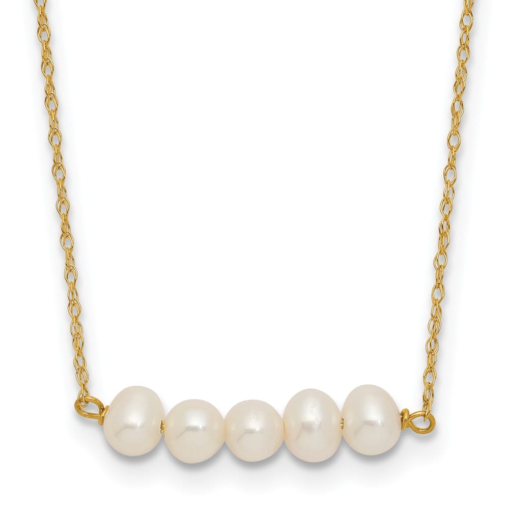 14K Yellow Gold 4-5mm White Cultured 5-Pearl Bar 19.5 inch Necklace