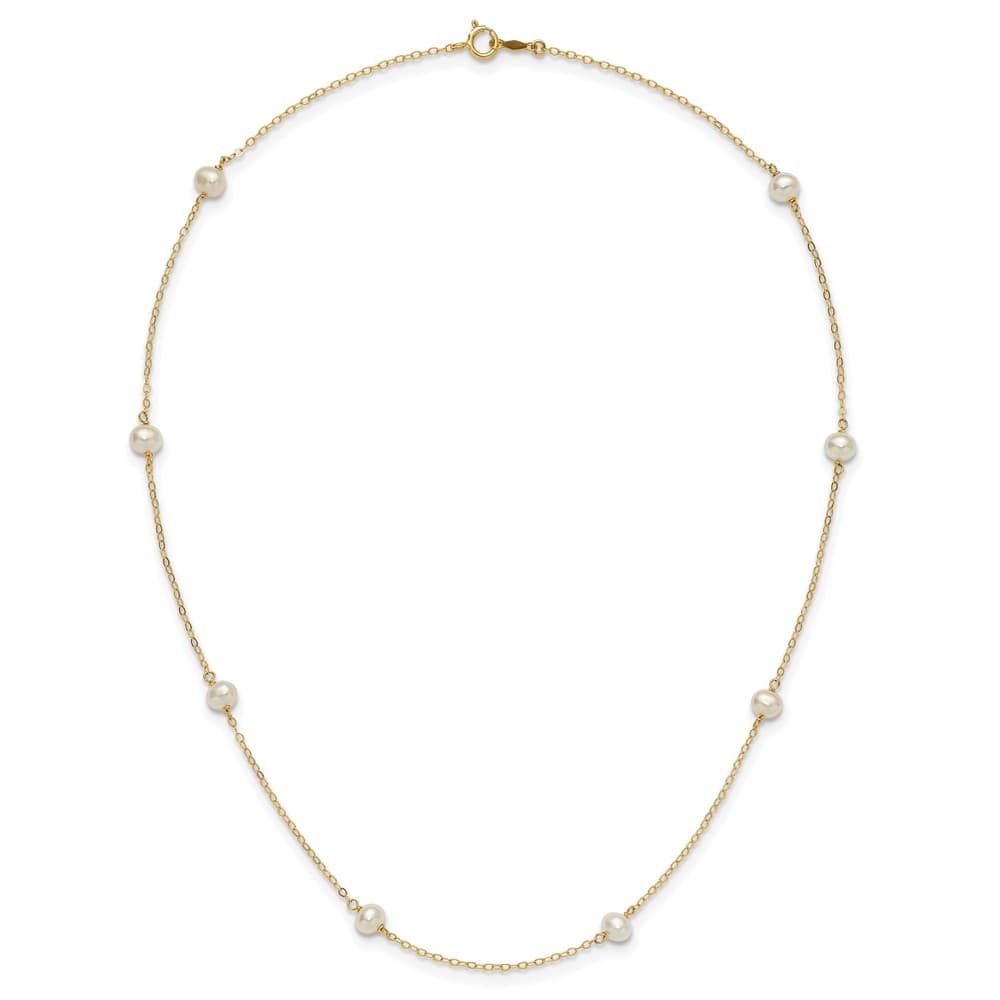 14K Yellow Gold 4-5mm White Near Round Cultured Pearl 18 inch Necklace