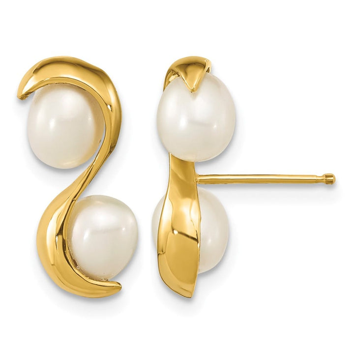 14K Yellow Gold 4-5mm White Rice Freshwater Cultured Double Earrings