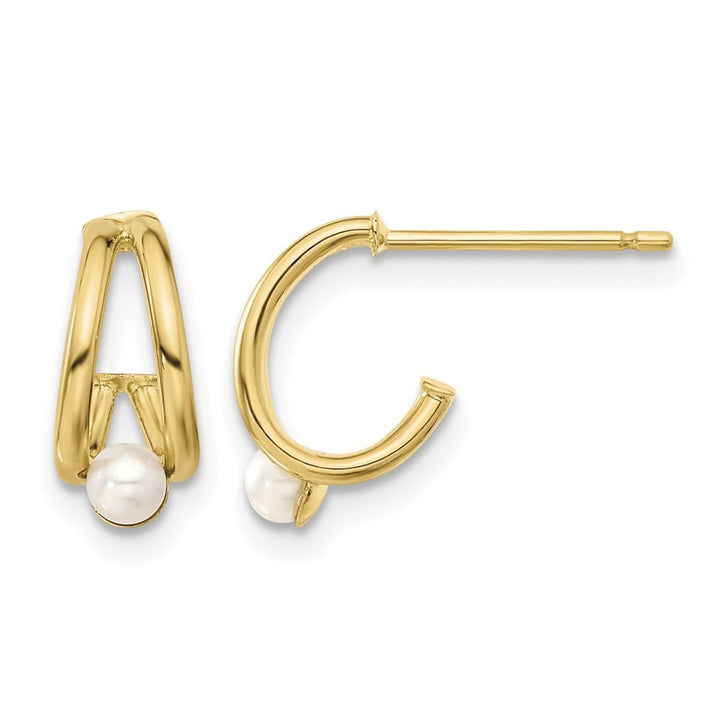 14K Yellow Gold 4-5mm White Round Freshwater Pearl J-Hoop Earrings