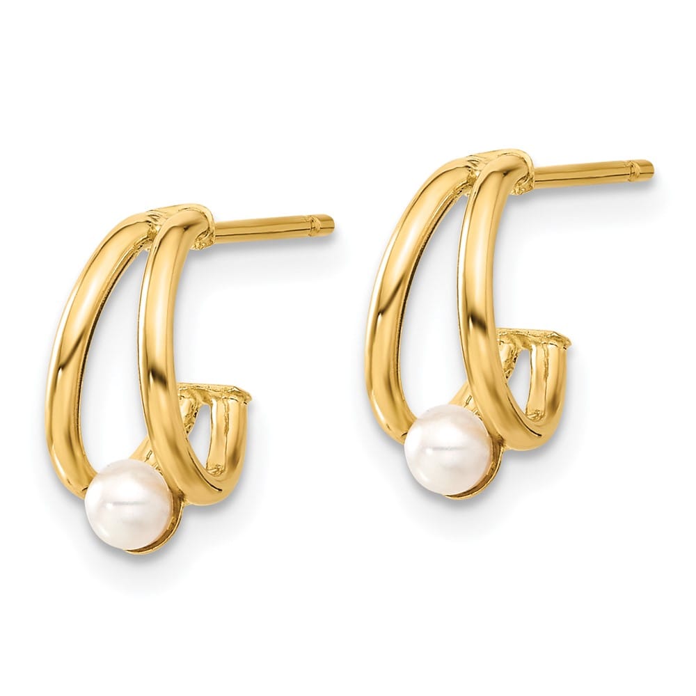 14K Yellow Gold 4-5mm White Round Freshwater Pearl J-Hoop Earrings