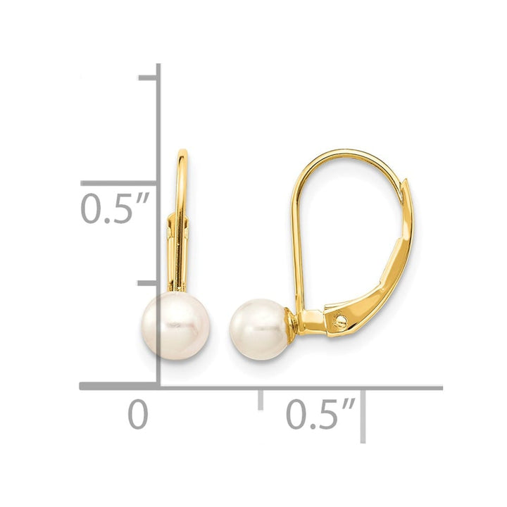 14K Yellow Gold 4-5mm White Round Freshwater Pearl Leverback Earrings