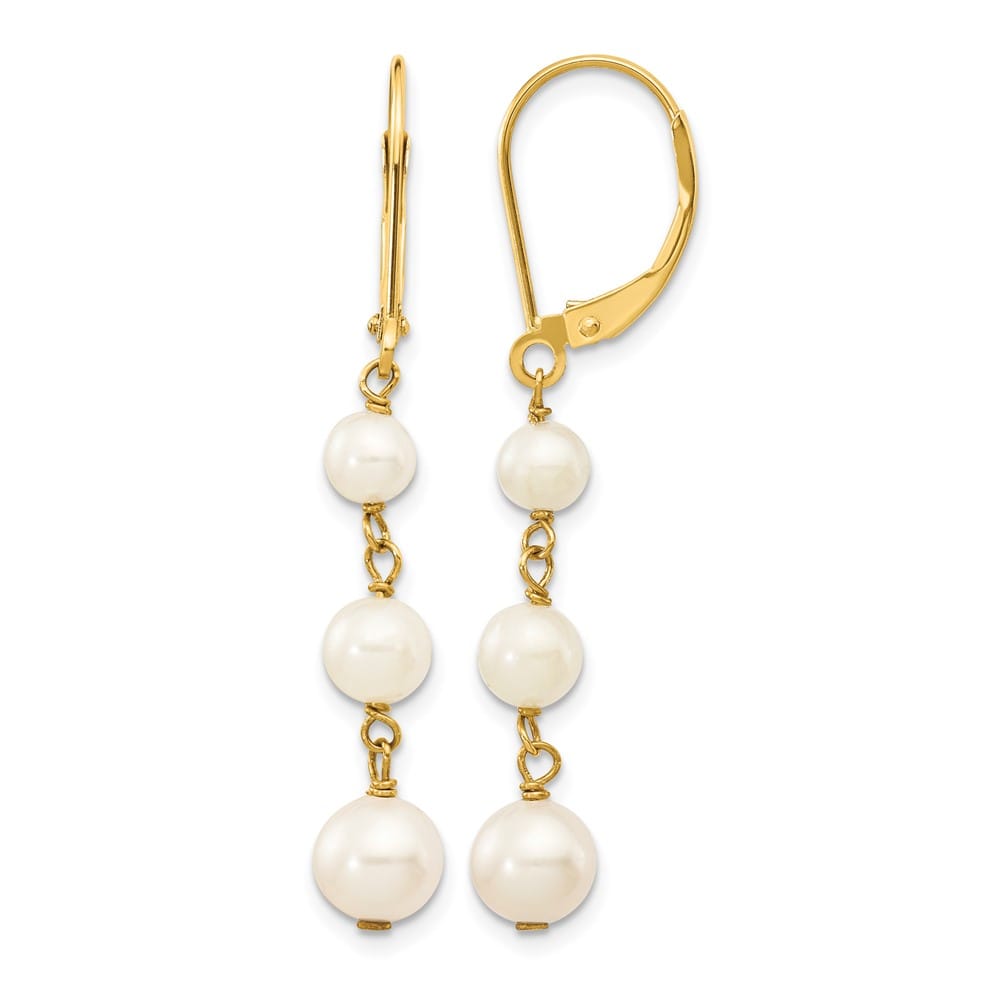 14K Yellow Gold 4-6mm White Semi-round Freshwater Pearl Earrings