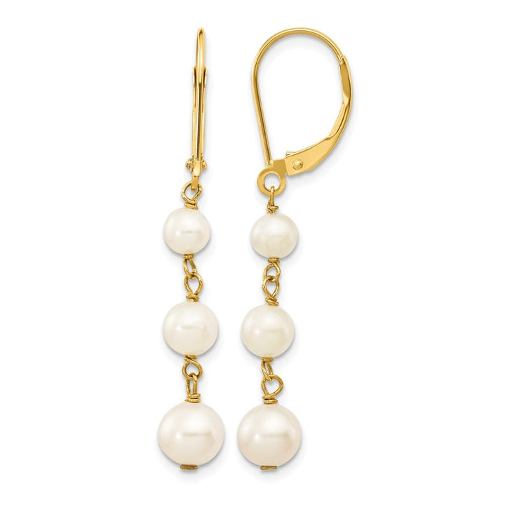 14K Yellow Gold 4-6mm White Semi-round Freshwater Pearl Earrings