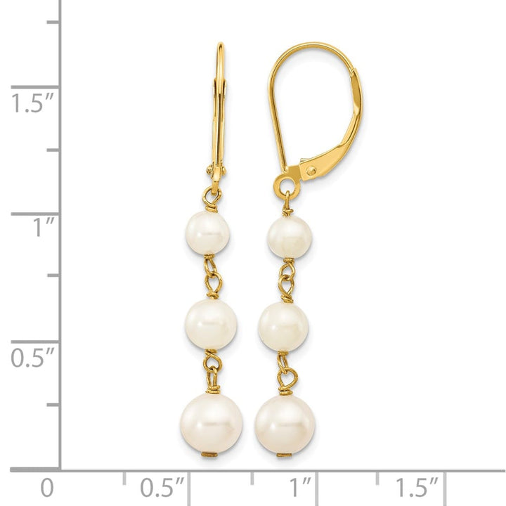 14K Yellow Gold 4-6mm White Semi-round Freshwater Pearl Earrings