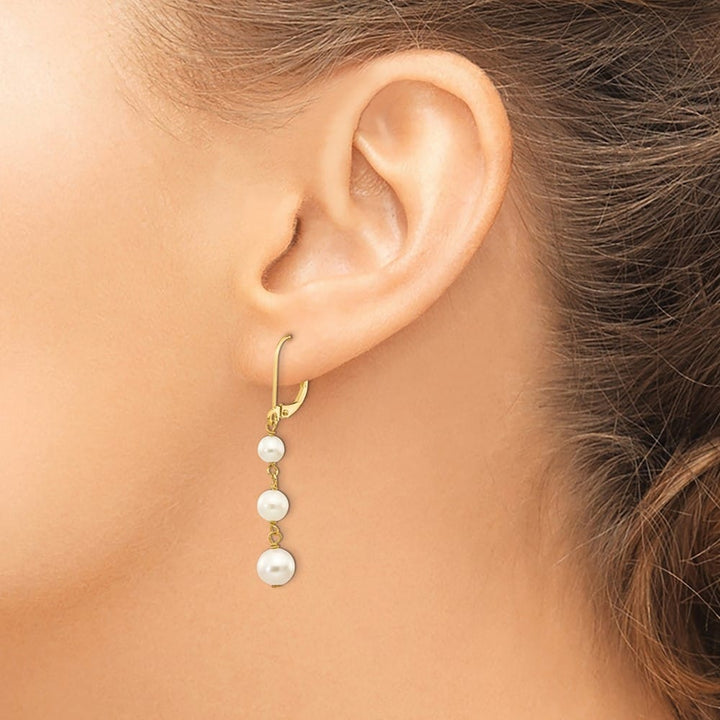 14K Yellow Gold 4-6mm White Semi-round Freshwater Pearl Earrings