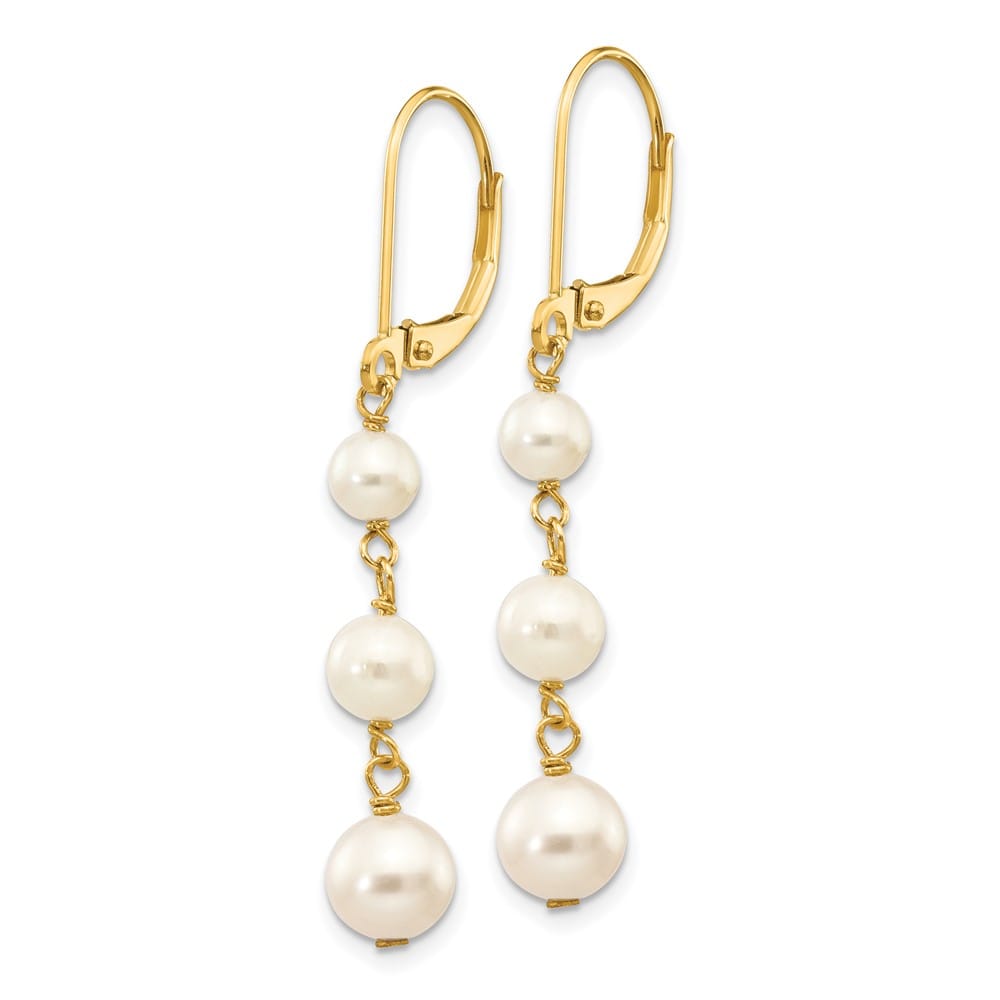 14K Yellow Gold 4-6mm White Semi-round Freshwater Pearl Earrings