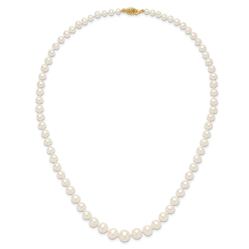 14K Yellow Gold 4-8mm White Cultured Pearl Graduated 18 inch Necklace