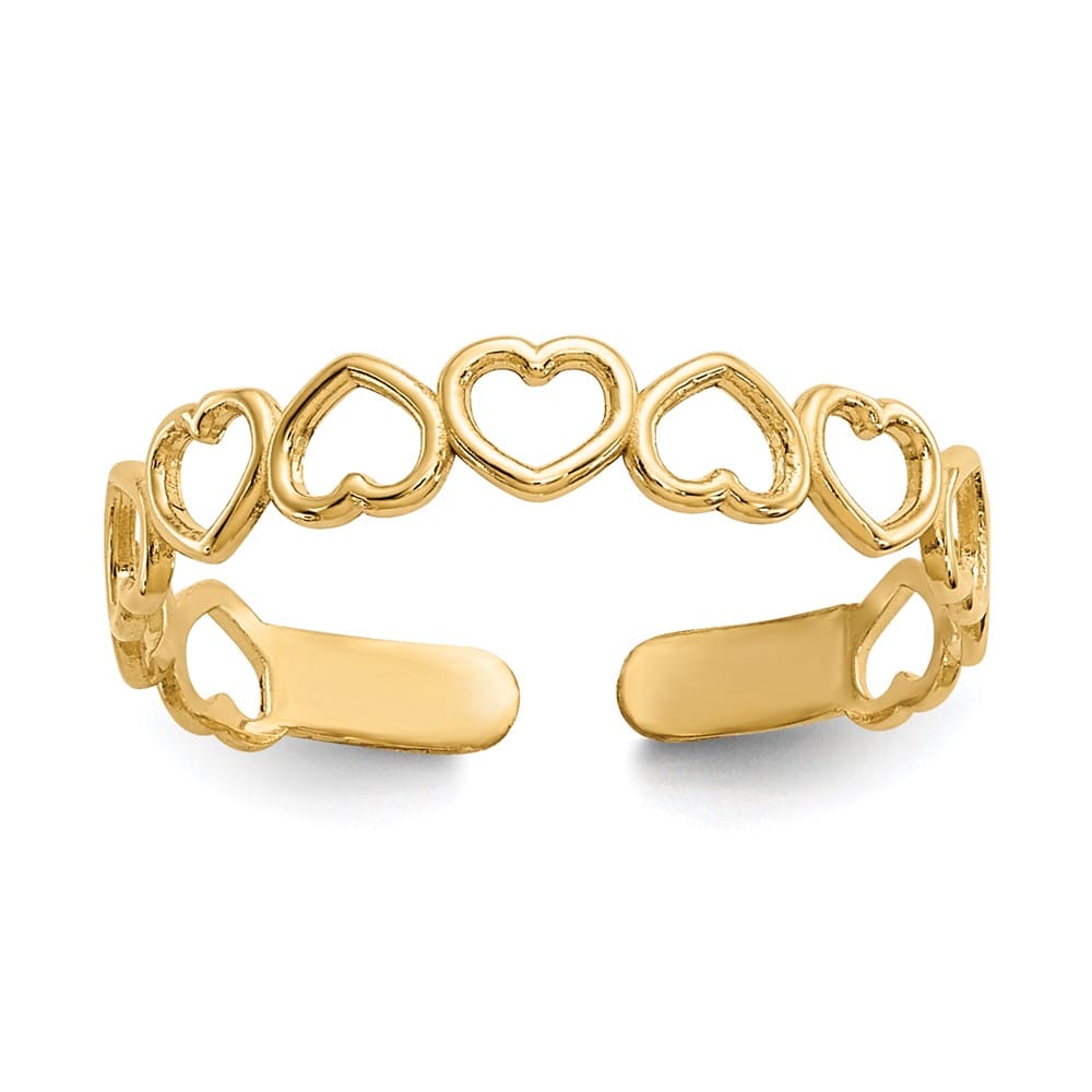 14k Yellow Gold 4 mm Open Hearts Toe Ring