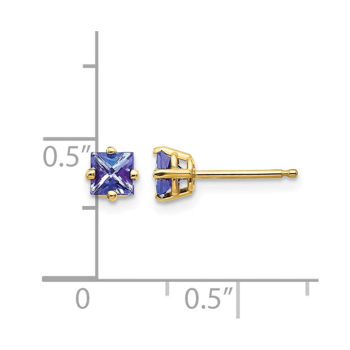 14K Yellow Gold 4mm Princess Tanzanite Post Earrings, view 4 of 4