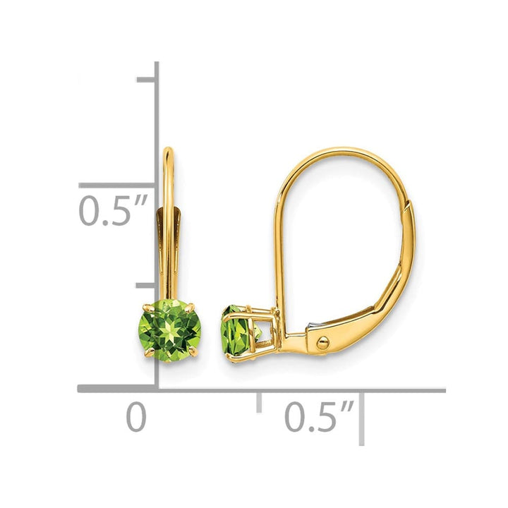 14K Yellow Gold 4mm Round August/Peridot Leverback Earrings, view 4 of 4