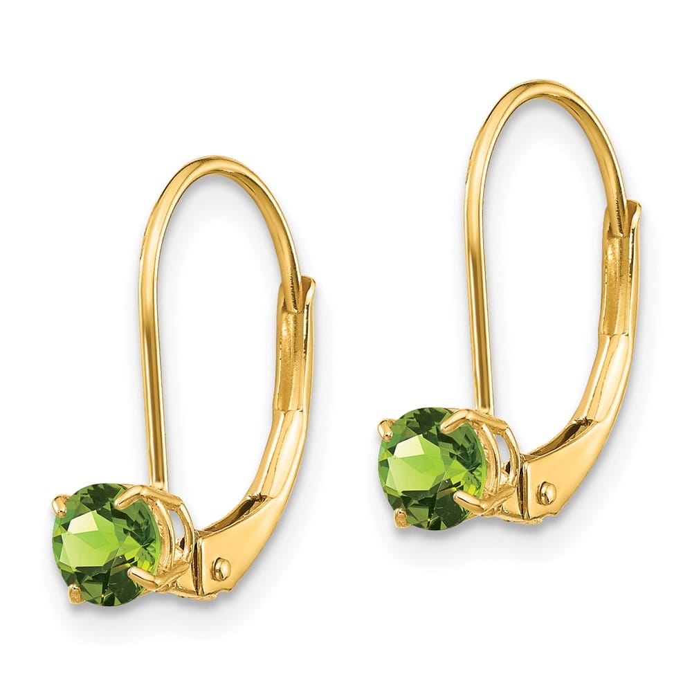 14K Yellow Gold 4mm Round August/Peridot Leverback Earrings, view 2 of 4