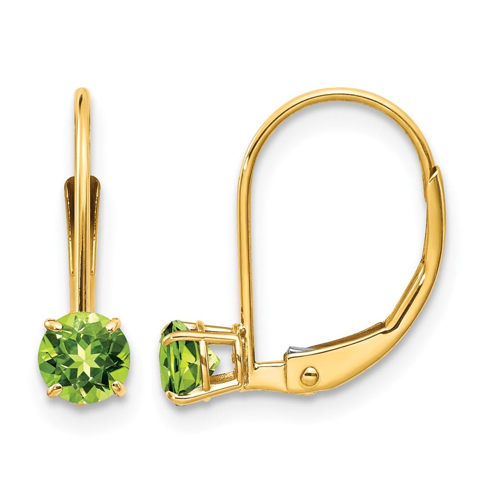 14K Yellow Gold 4mm Round August/Peridot Leverback Earrings, view 1 of 4