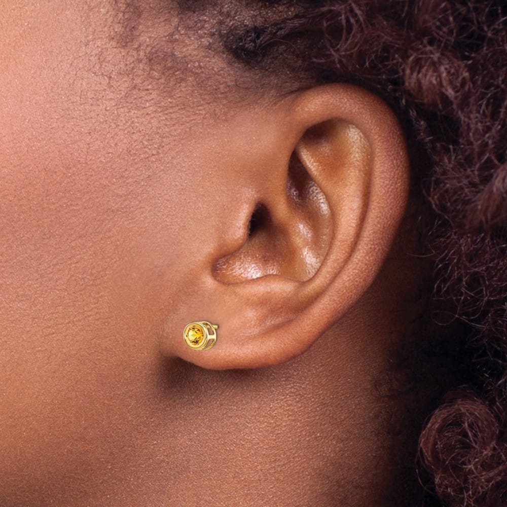 14K Yellow Gold 4mm Round Bezel Post Earrings, view 23 of 24
