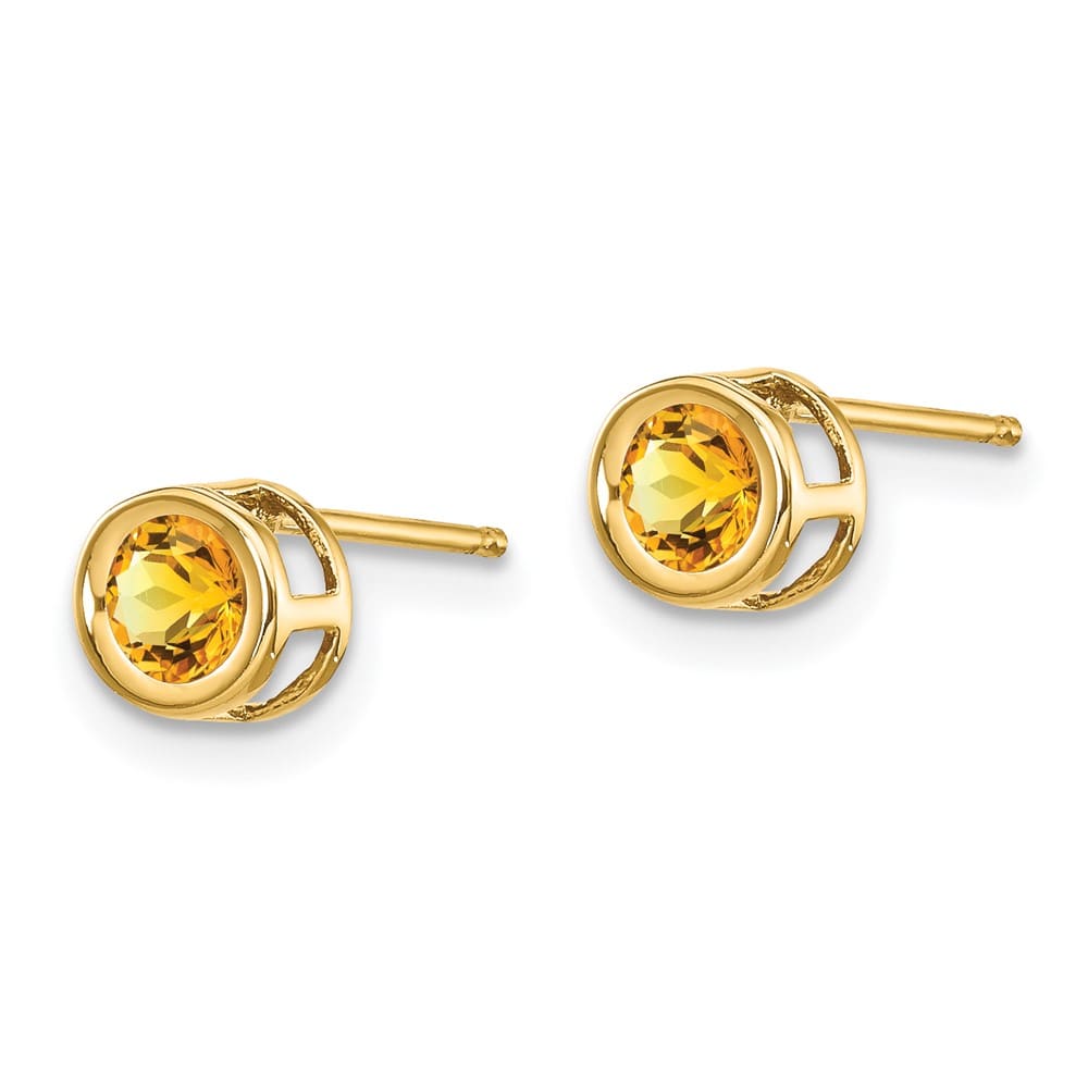 14K Yellow Gold 4mm Round Bezel Post Earrings, view 22 of 24