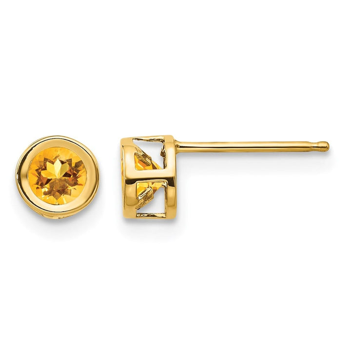 14K Yellow Gold 4mm Round Bezel Post Earrings, view 21 of 24