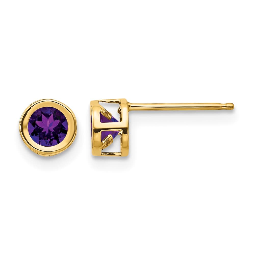 14K Yellow Gold 4mm Round Bezel Post Earrings, view 5 of 24