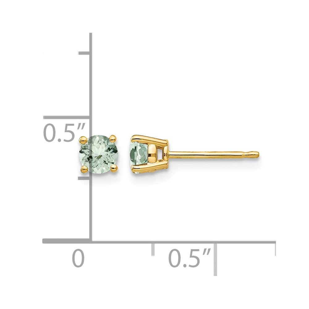 14K Yellow Gold 4mm Round Green Quartz Post Earrings, view 4 of 4