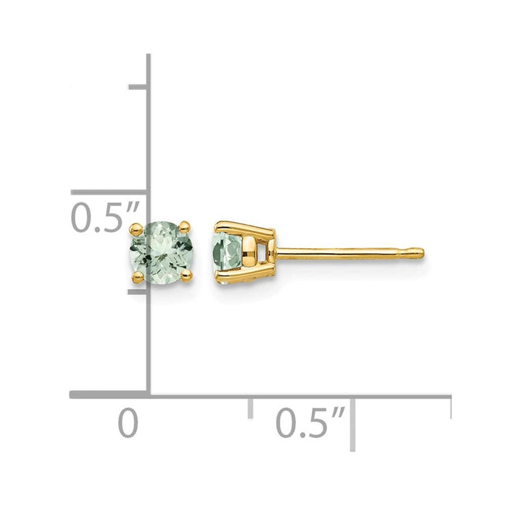 14K Yellow Gold 4mm Round Green Quartz Post Earrings, view 4 of 4