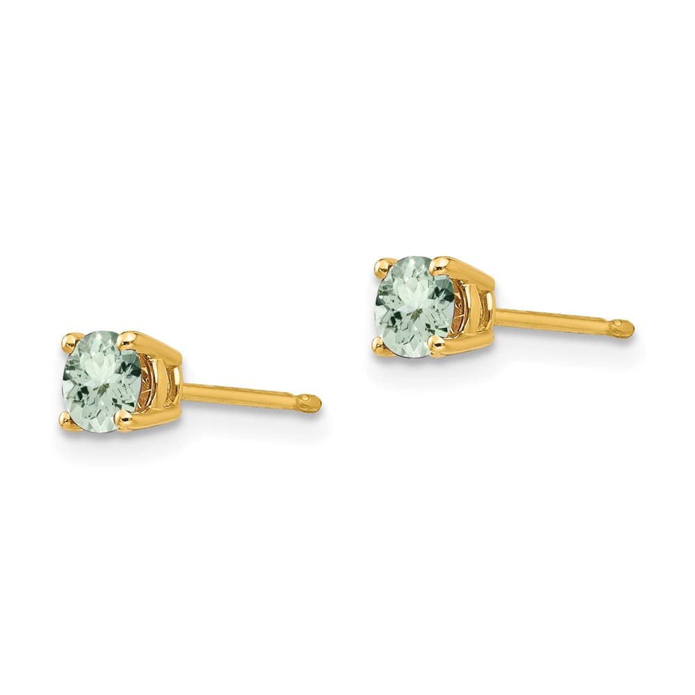 14K Yellow Gold 4mm Round Green Quartz Post Earrings, view 2 of 4