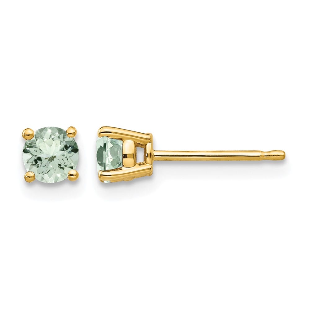 14K Yellow Gold 4mm Round Green Quartz Post Earrings, view 1 of 4