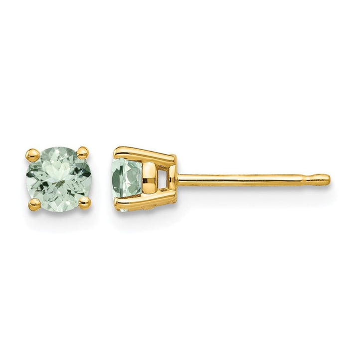 14K Yellow Gold 4mm Round Green Quartz Post Earrings, view 1 of 4