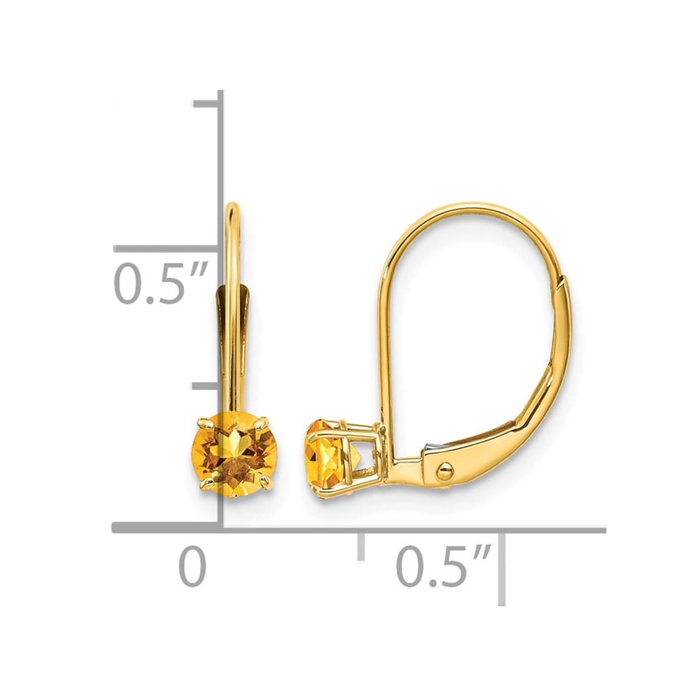 14K Yellow Gold 4mm Round November/Citrine Leverback Earrings, view 4 of 4
