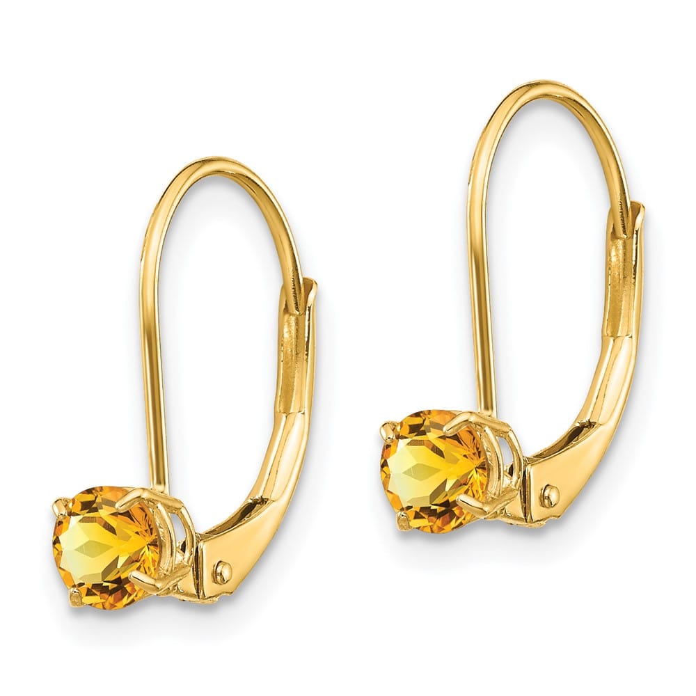 14K Yellow Gold 4mm Round November/Citrine Leverback Earrings, view 2 of 4