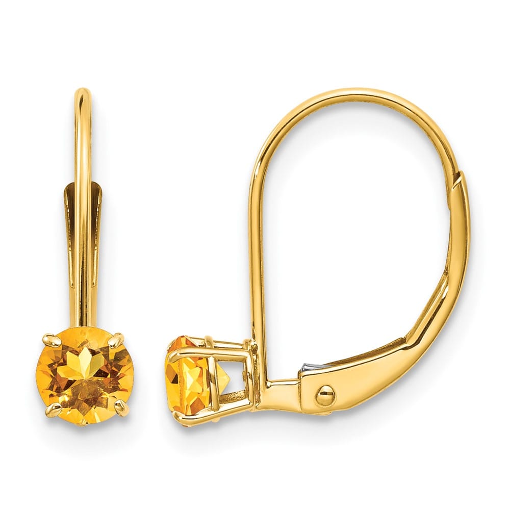 14K Yellow Gold 4mm Round November/Citrine Leverback Earrings, view 1 of 4