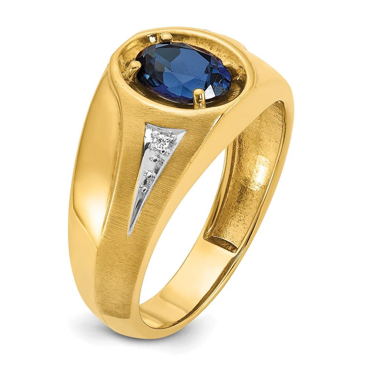14k Yellow Gold 5.35 g Lab Created Sapphire Diamond Men's Ring