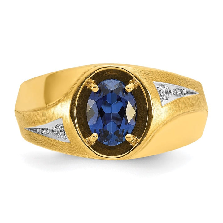 14k Yellow Gold 5.35 g Lab Created Sapphire Diamond Men's Ring